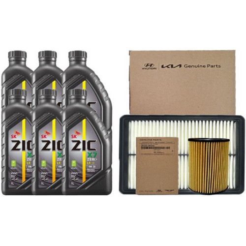 SK엔무브 ZIC 제로 X7 LS 0W30 6L + 모비스 순정필터 기아 쏘렌토 MQ4 디젤