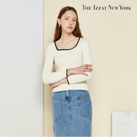 더아이잗(TheIzzat) 배색 스퀘어넥 풀오버 니트 IM3P1PO03