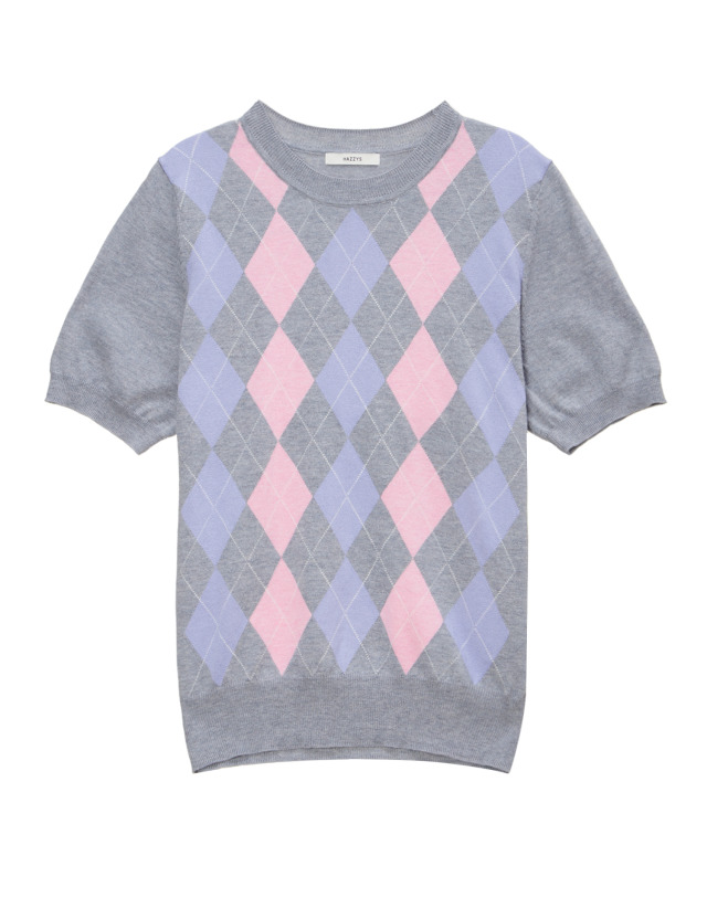 헤지스레이디스 여성 아이코닉 패턴배색 실크혼방 반팔니트 HSSW3A104G2