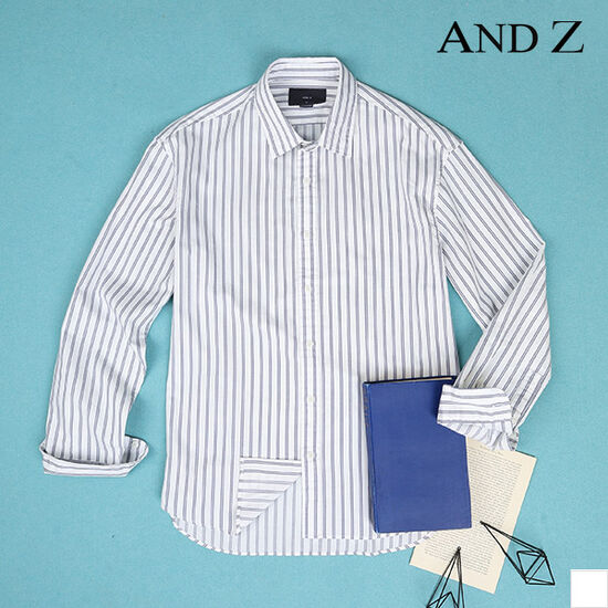 ANDZ 스트라이프 패턴 히든카라 코튼 셔츠 BZZ3WC1102