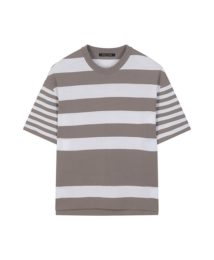 가넷옴므 세미오버핏 스트라이프 반팔 니트 GBS37213