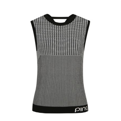 핑 골프 패턴 넥포인트 브이넥 니트 베스트 121B3SV153_BK