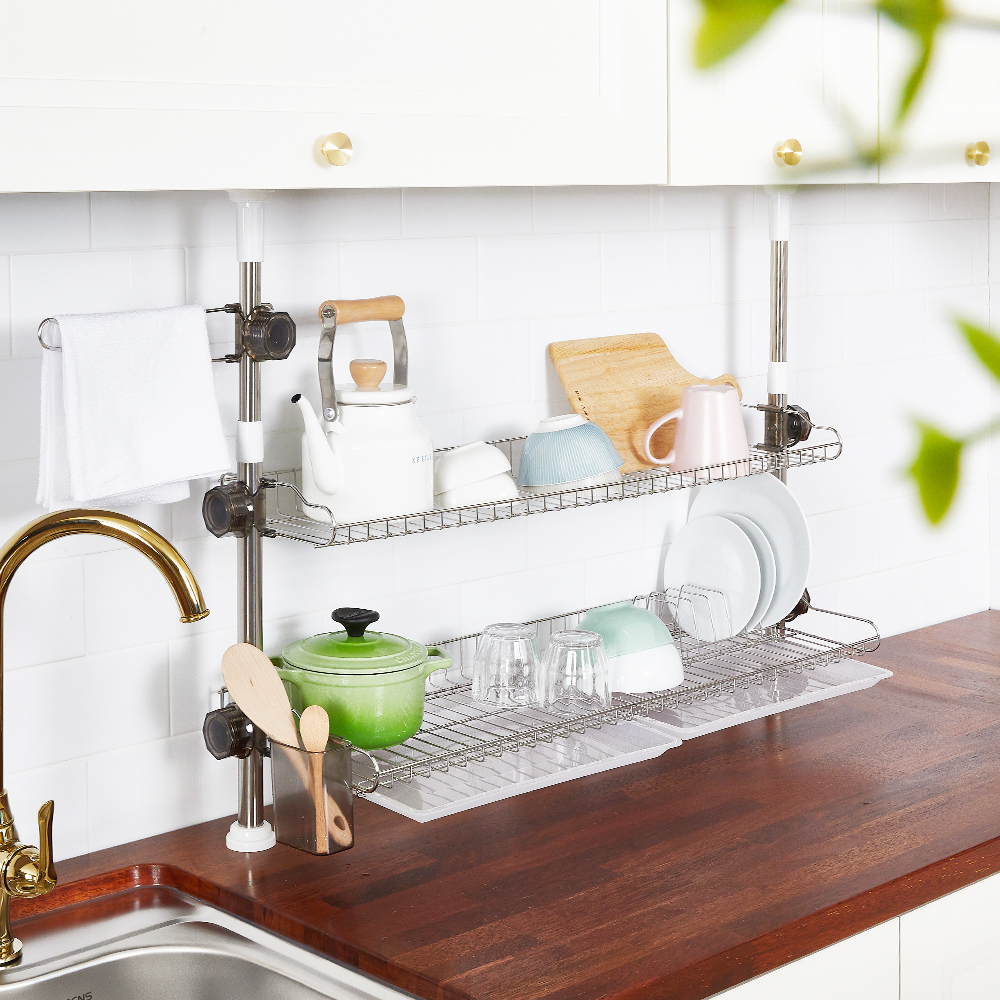 할메이드  압축봉 기둥식 식기건조대 800 2단