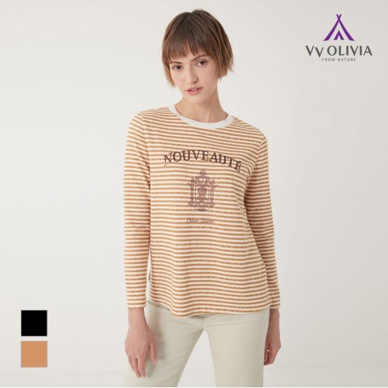 올리비아로렌 여성 텍스쳐 스트라이프 티셔츠 VVCAL3F8361
