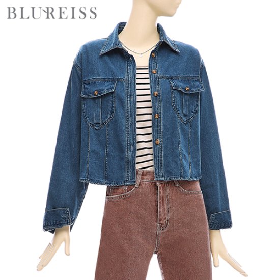 블루레이스 포켓스티치크롭데님블라우스_B3F3BL5061