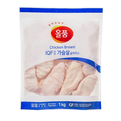 올품  IQF 닭가슴살 슬라이스 1kg