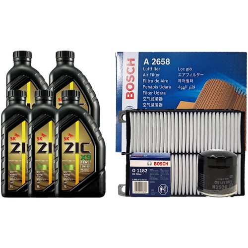 SK엔무브 ZIC 제로 X9 0W20 5L + 보쉬필터 기아 올뉴 K7 YG 2.4 하이브리드