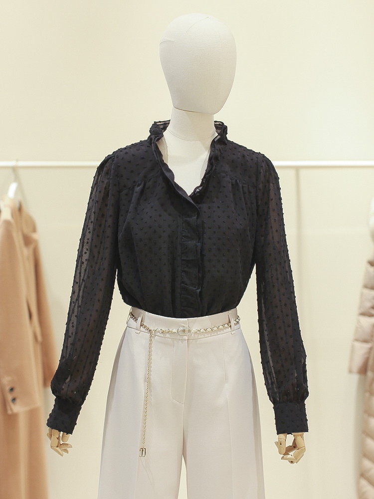 JJ지고트 브이넥 러플 블라우스 GN2A0BLR1