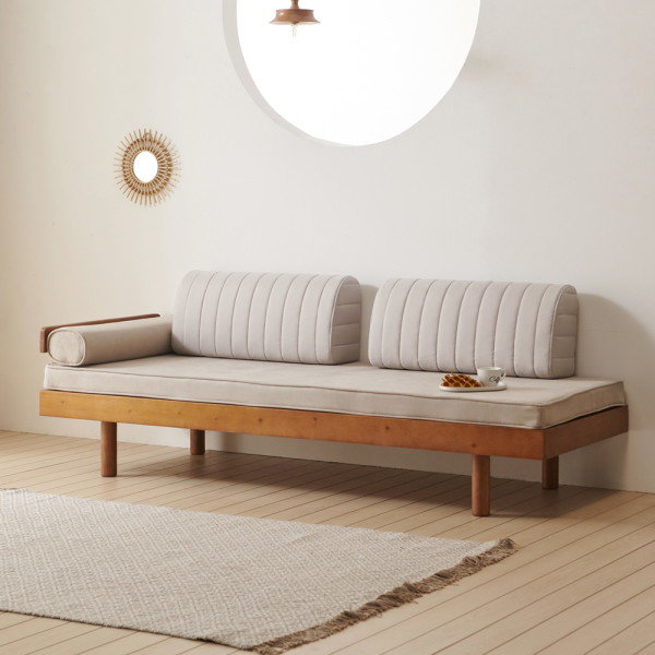 데코라인 더닝 평상 침대형 원목 패브릭 소파베드 3인용