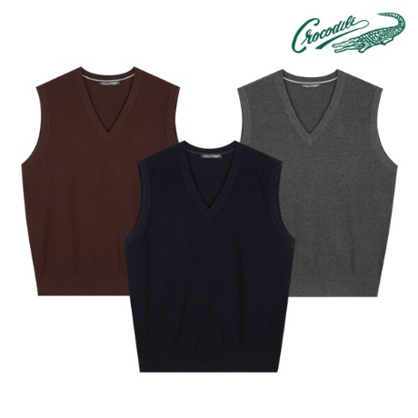 크로커다일 전판 투톤 조직 브이넥 베스트_CDAA9TP9793