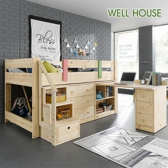 웰하우스 디오 원목 책상서랍 벙커침대 S