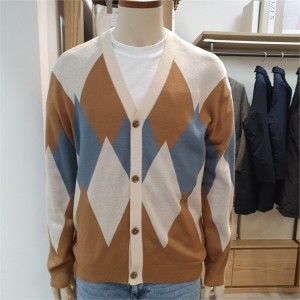 올젠 남성 자카드 편직 Y형 가디건_ZOC1EC1309
