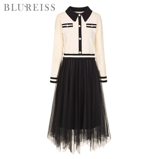 블루레이스 샤배색카라니트원피스_B3F1OP3171