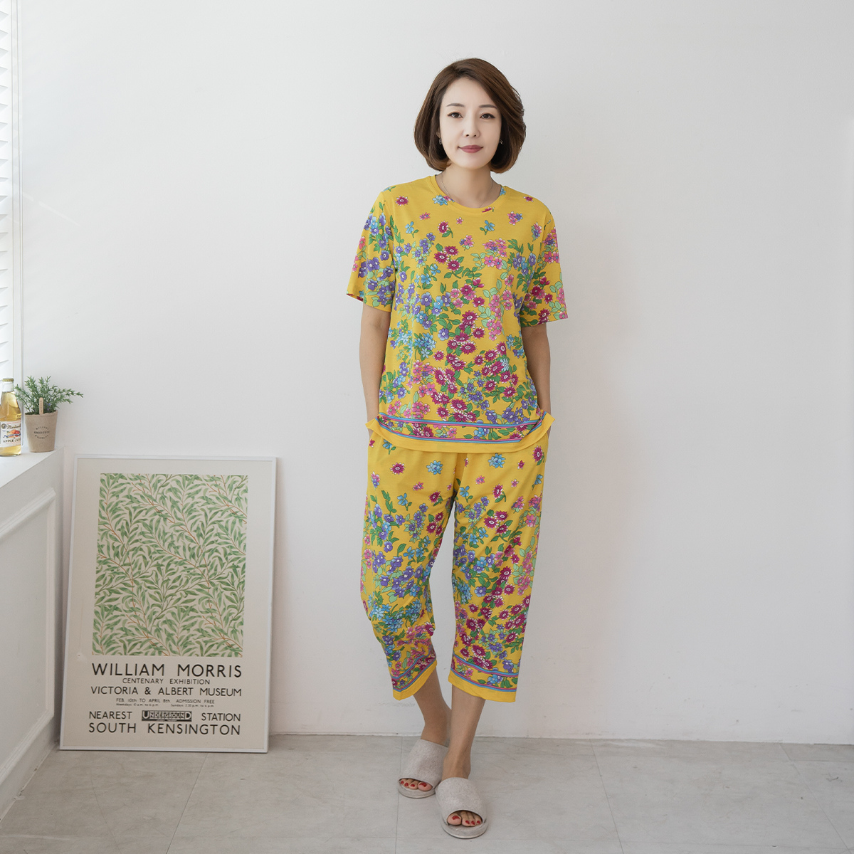 마담4060 컬러꽃 홈웨어 상하세트 QHW307009