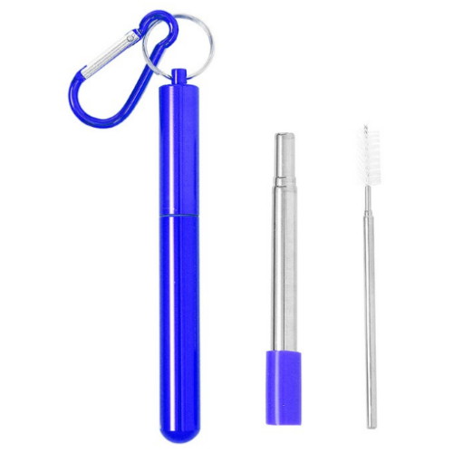 트리  스텐 길이조절 휴대용 빨대 23cm 블루