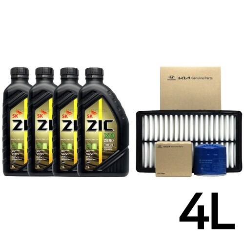 SK엔무브 ZIC 제로 X9 0W20 4L + 순정필터 기아 올뉴 니로 하이브리드