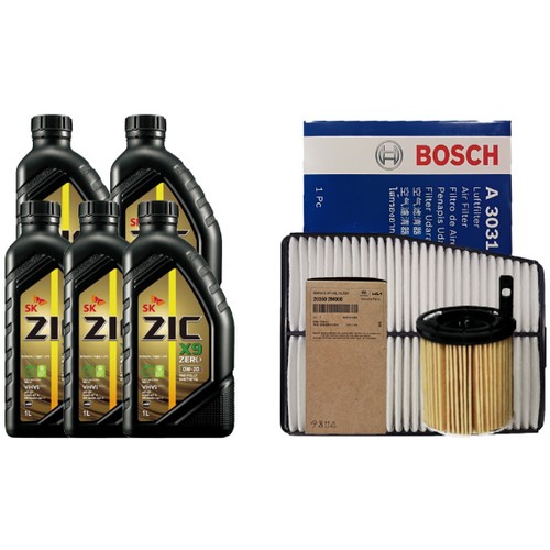 SK엔무브 ZIC 제로 X9 0W20 5L + 필터세트 기아 K8 GL3 1.6 하이브리드