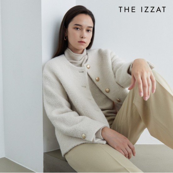 더아이잗 여성 메탈 버튼 알파카 부클레 재킷 INAA0JK08