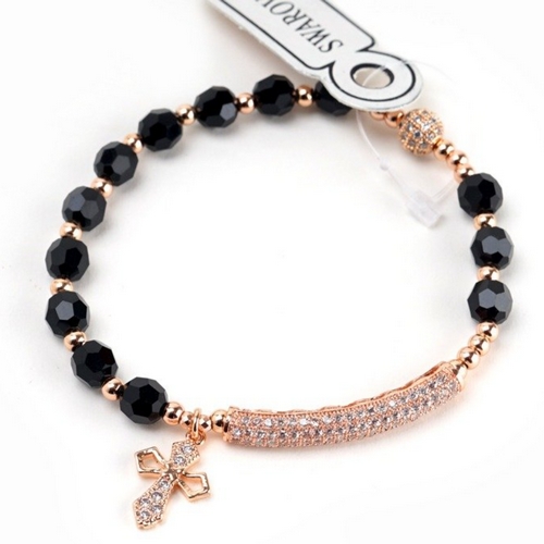 강동가톨릭서원  1단 묵주팔찌 스와로브스키 검정