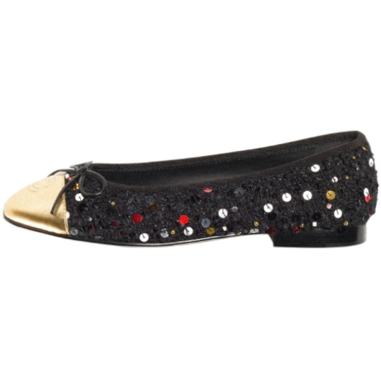 샤넬 글리터 트위드 라미네이트 램스킨 발레리나 플랫 G02819 Y55739 K3884