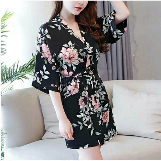 플라워 기모노 실크 골프가운