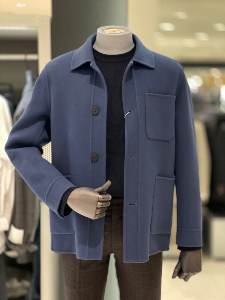 BON 블루 타스마니아울 핸드메이드 하프 트러커 재킷 BN2FJP412