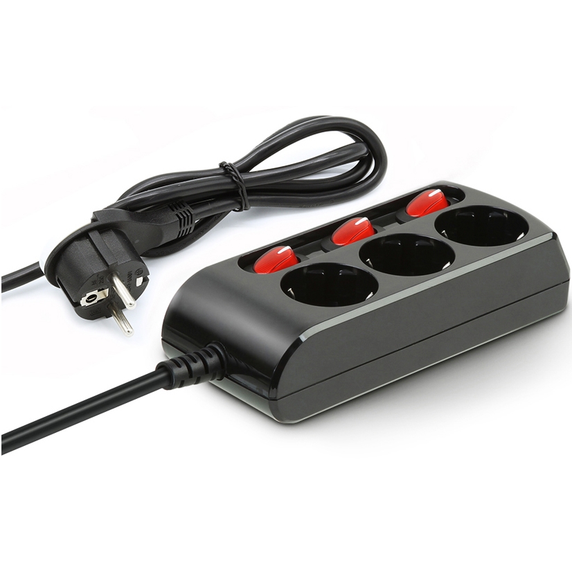 러그박스  3구 16A 개별스위치 납작 멀티탭 블랙