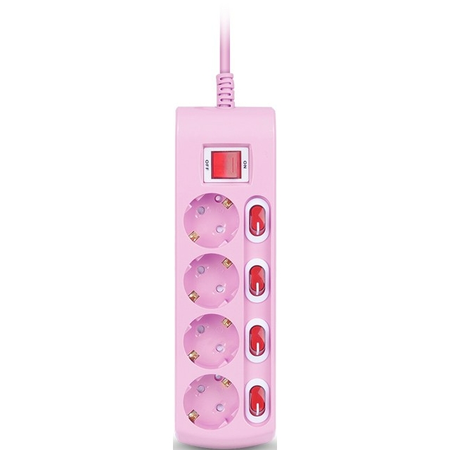 러그박스  4구 개별스위치 납작 멀티탭 핑크