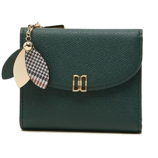 닥스 그린 가죽 체크 플라워 장식 반지갑 DCWA3F307E2