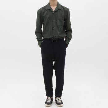 더셔츠스튜디오 루즈핏 스판 스트라이프 오픈카라 셔츠