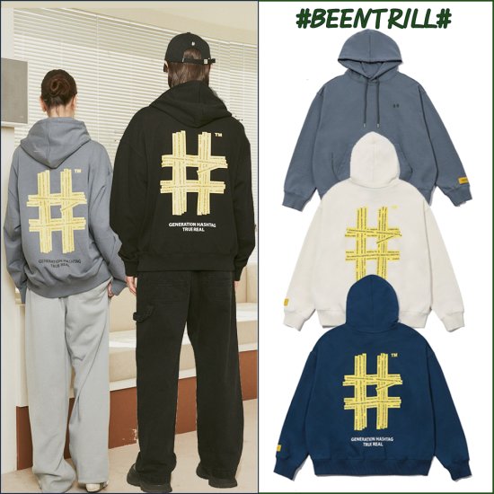 빈트릴 여성 테이핑 해시태그 오버핏 후드티 BA233HM001