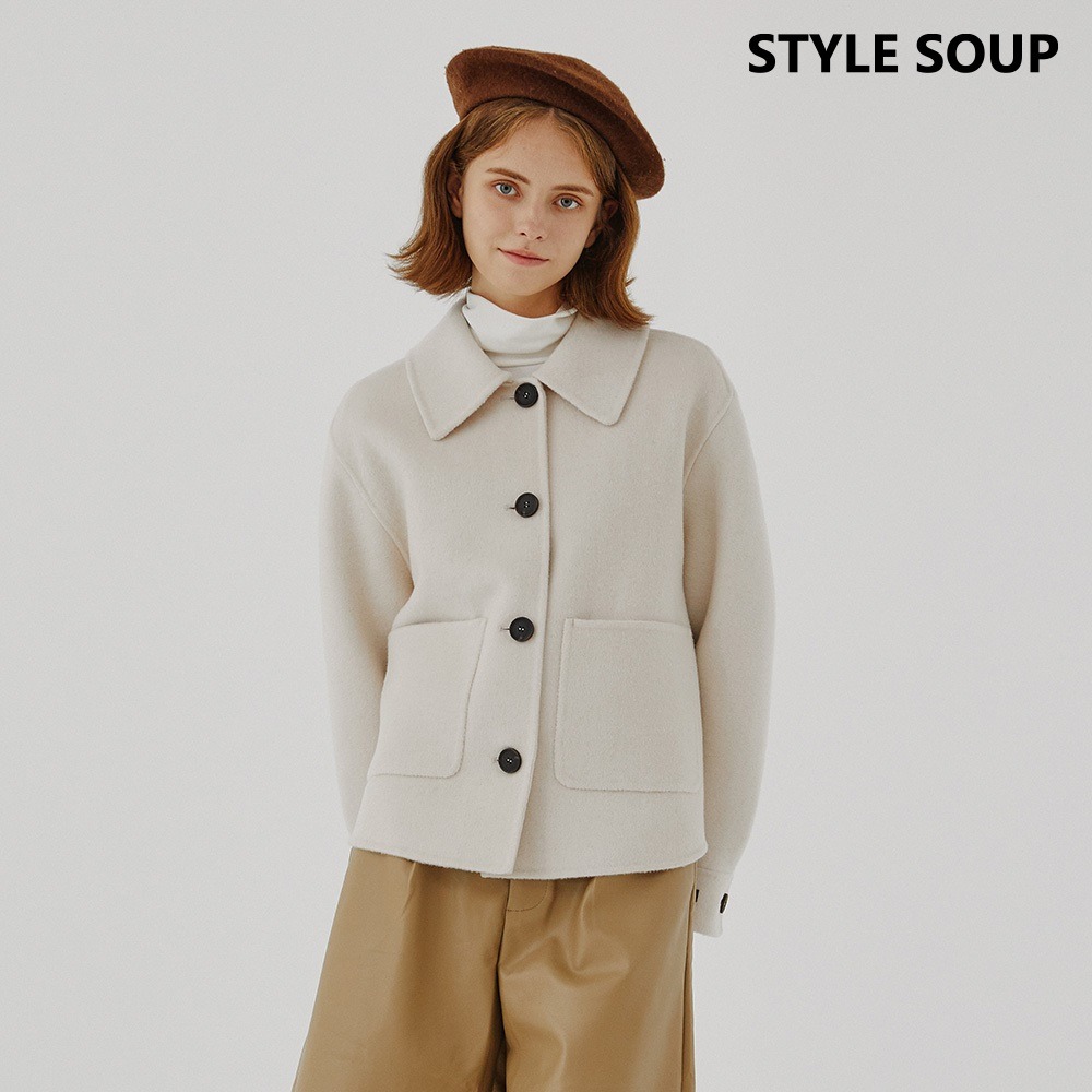 숲(SOUP) 드롭 숄더 크롭 핸드메이드 코트 SZAHCF1