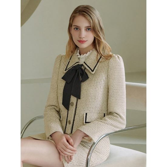 숲(SOUP) 숲 배색 타이 탈부착 자바라 트위드자켓 SZ9JKM2