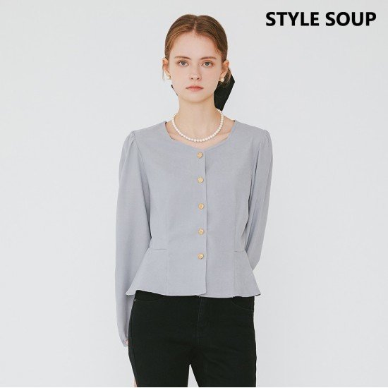 스위트숲 페플럼 골드버튼 블라우스 SZALSE1