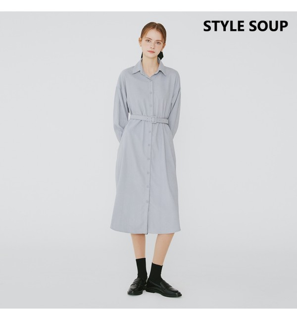 숲 벨티드 베이직 칼라 원피스 SZAOPE1