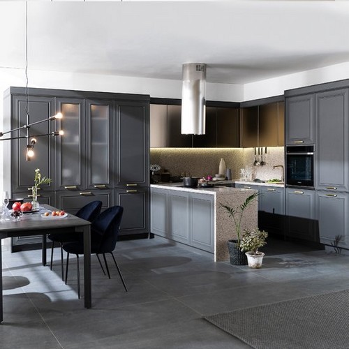 리바트  키친 7500G 피노누아 글로시 ㄱ자 멀티수납형