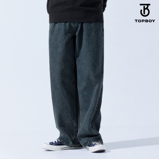 탑보이 드로우 스톤 워싱 노멀 와이드 데님팬츠 KD056