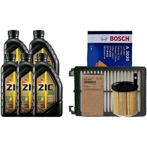 SK엔무브 ZIC 제로 X9 0W20 5L + 필터세트 현대 더뉴 싼타페TM 1.6 하이브리드