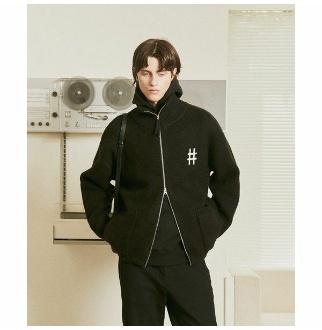 빈트릴 해시태그 터틀넥 니트 오버핏 집업 BK BA234CD001