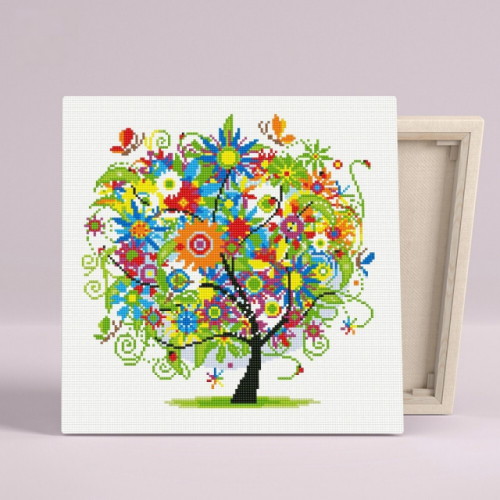 아이러브페인팅  DIY 캔버스형 보석십자수 플라워 트리 40x40cm
