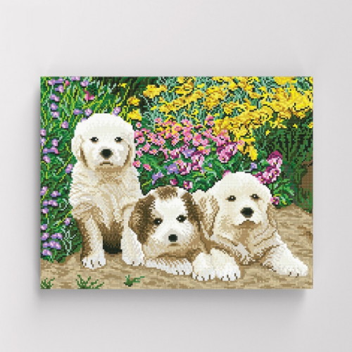 아이러브페인팅  DIY 캔버스형 보석십자수 꽃과 강아지