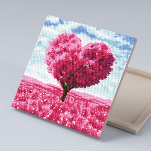 아이러브페인팅  DIY 캔버스형 보석십자수 핑크 하트 트리 30x30cm