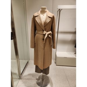 숲(SOUP) 여성 핸드메이드 빅카라 더블 벨티드 롱 코트 SZBHC34