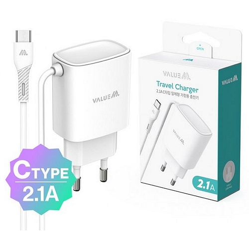 디엠케이코리아 밸류엠 2.1A USB타입C 일체형 충전기 VM-N16STC210CP