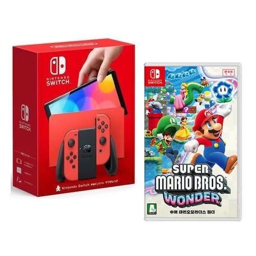 Nintendo  닌텐도 스위치 OLED 마리오 레드 에디션 4인용 게임 패키지