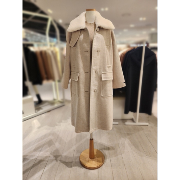 숲(SOUP) 여성 퍼 탈착카라 핸드메이드 모직 롱코트 SZBHC80