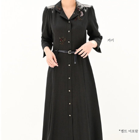 비꼴리끄 자수 스트라이프 플레어 롱원피스 B224WO2040