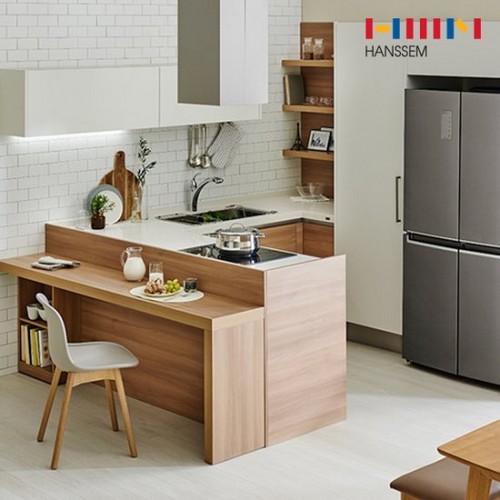 한샘  유로100 매트화이트 ㅡ자 냉장고장형