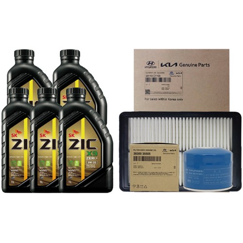 SK엔무브 ZIC 제로 X9 0W20 5L + 순정필터 기아 올뉴 K7 YG 2.4 하이브리드