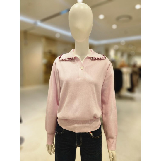 숲(SOUP) 칼라넥 손자수 배색 니트 SZALK86